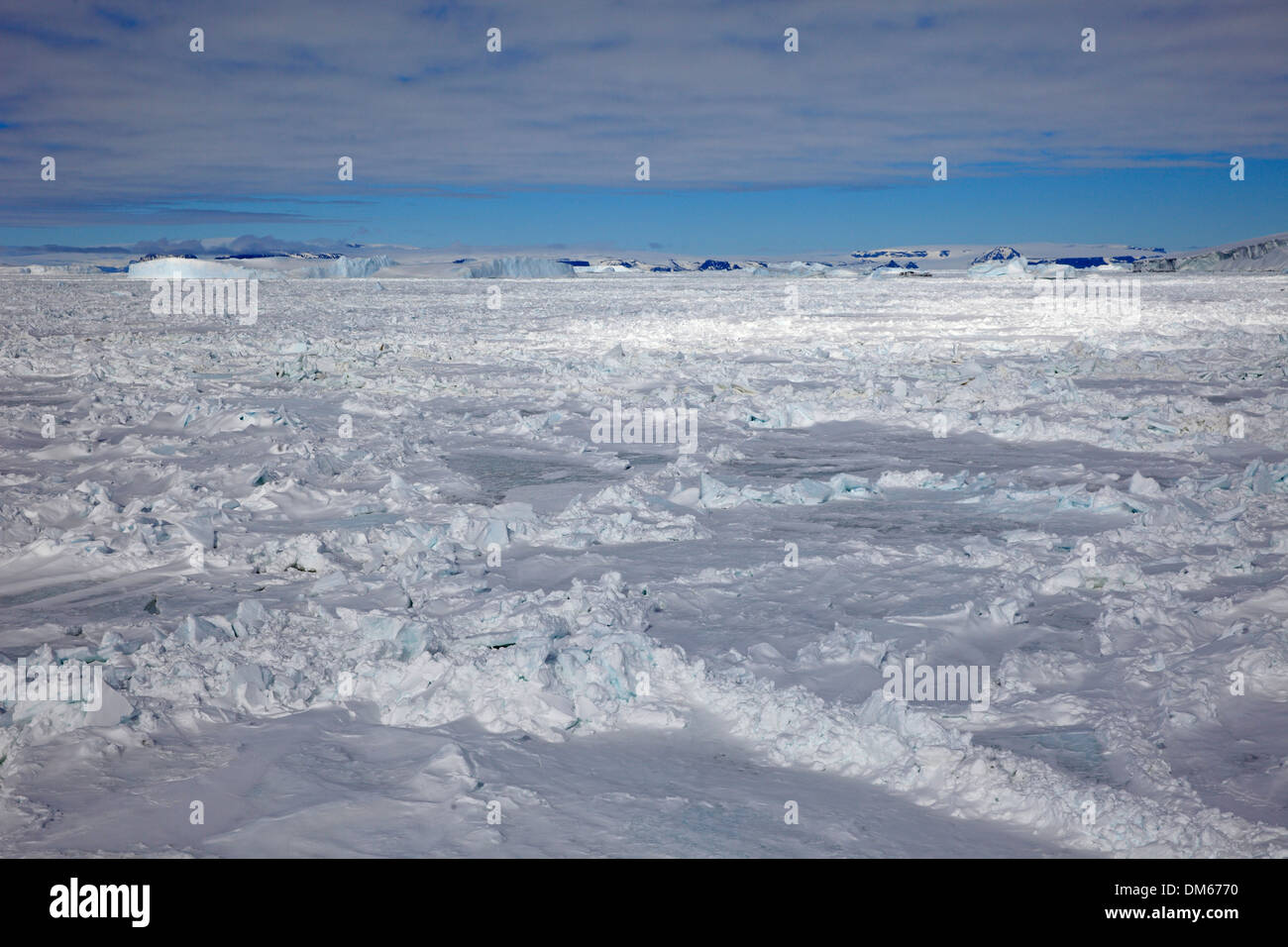 Icy landscape, pack ice, Weddell Sea, Antarctica Stock Photo