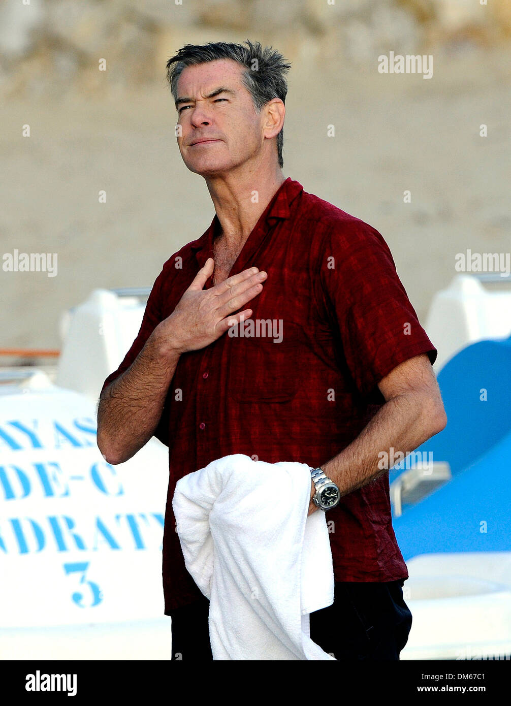 Actor Pierce Brosnan on the set of the movie 'A long way down'. Shot in Mallorca in October 2012 Stock Photo