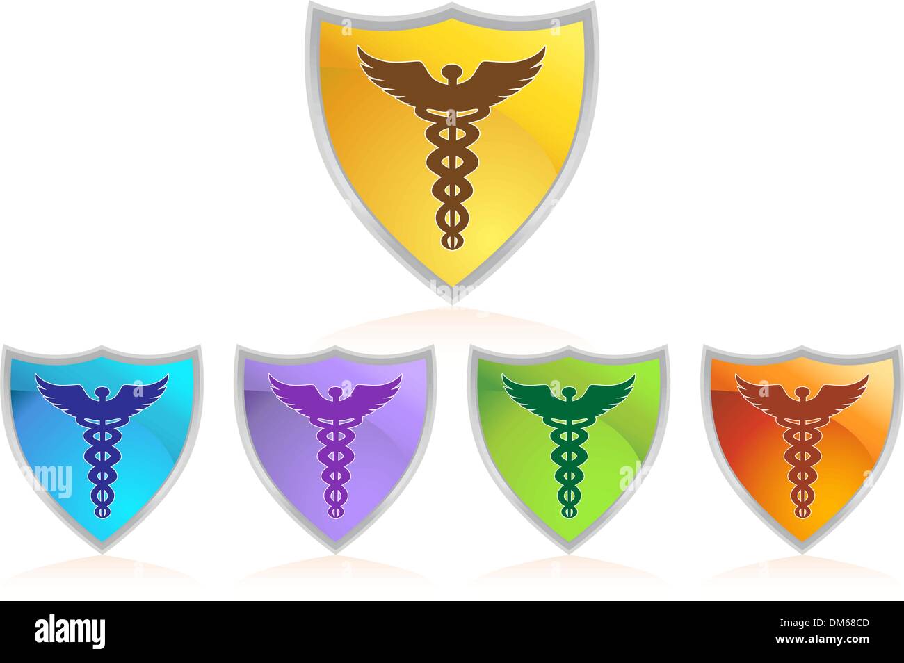 Caduceus Color Chrome Shield Set Stock Vector