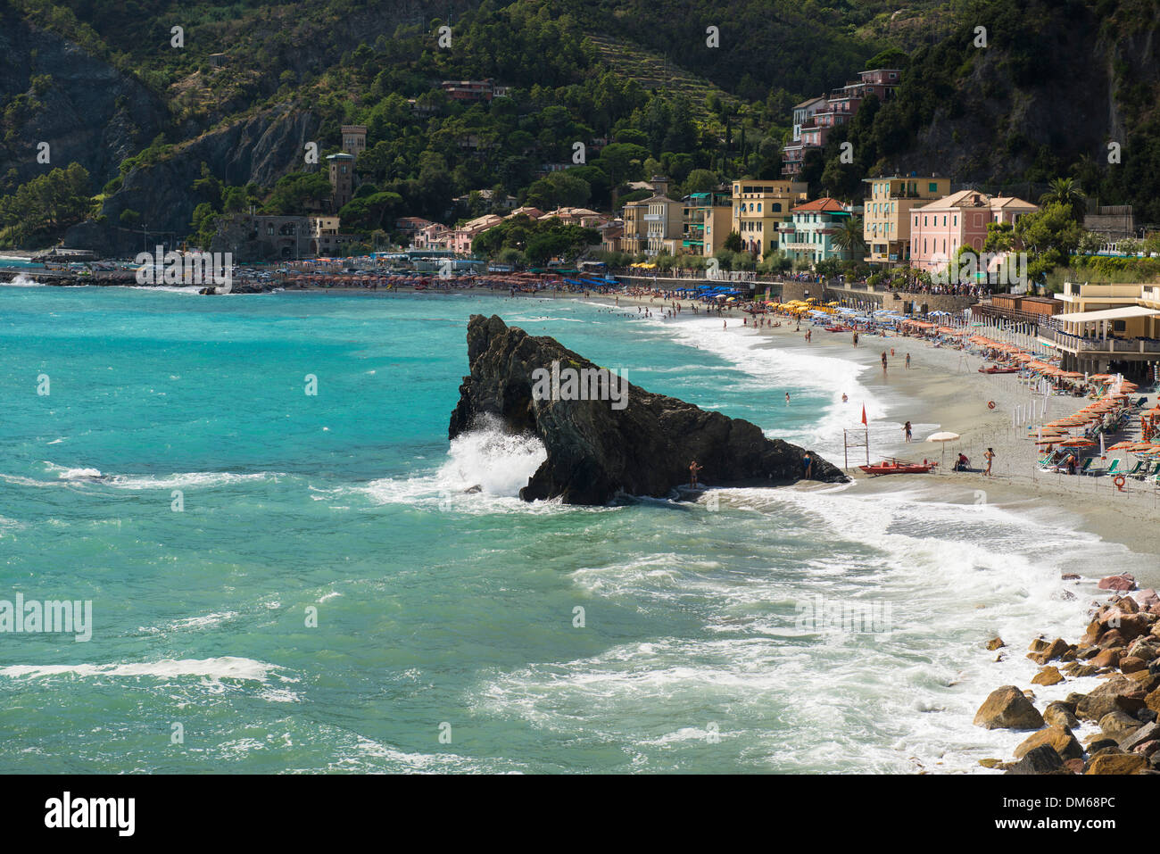 Beach, Monterosso al Mare, Cinque Terre, La Spezia Province, Liguria, Italy Stock Photo