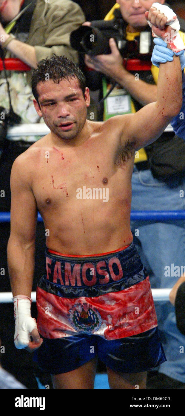 Dec 11, 2004; Las Vegas, NV, USA; Former IBF Junior Lightweight Champion CARLOS 'FAMOSO' HERNANDEZ celebrates his victory over Juan Carlos Ramirez after a 10 round decision at the Mandalay Bay. Stock Photo