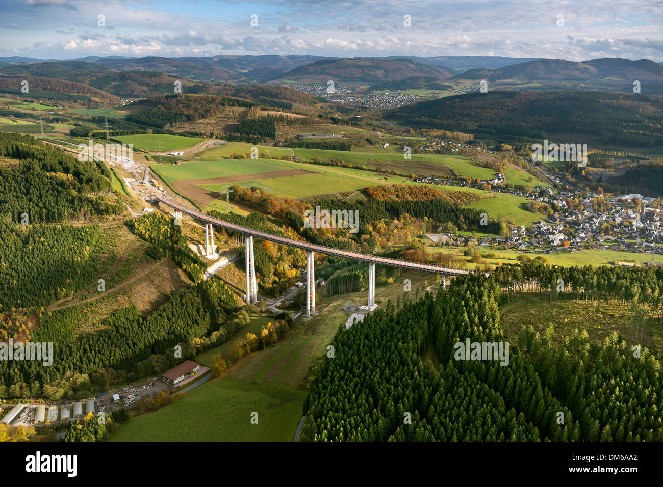 Talbrücke Nuttlar bridge, under construction, tallest bridge in North Rhine-Westphalia, Sauerland area, North Rhine-Westphalia Stock Photo