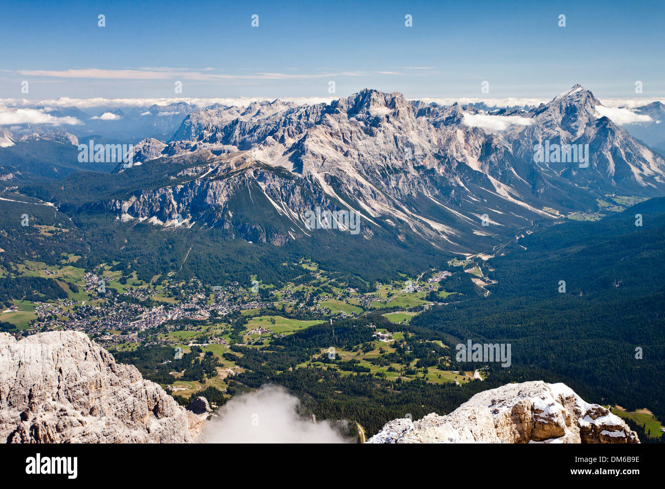 View from the top of Tofana di Roze, below the village of Cortina  d'Ampezzo, behind the Sorapis group and Antelao, Dolomites Stock Photo -  Alamy