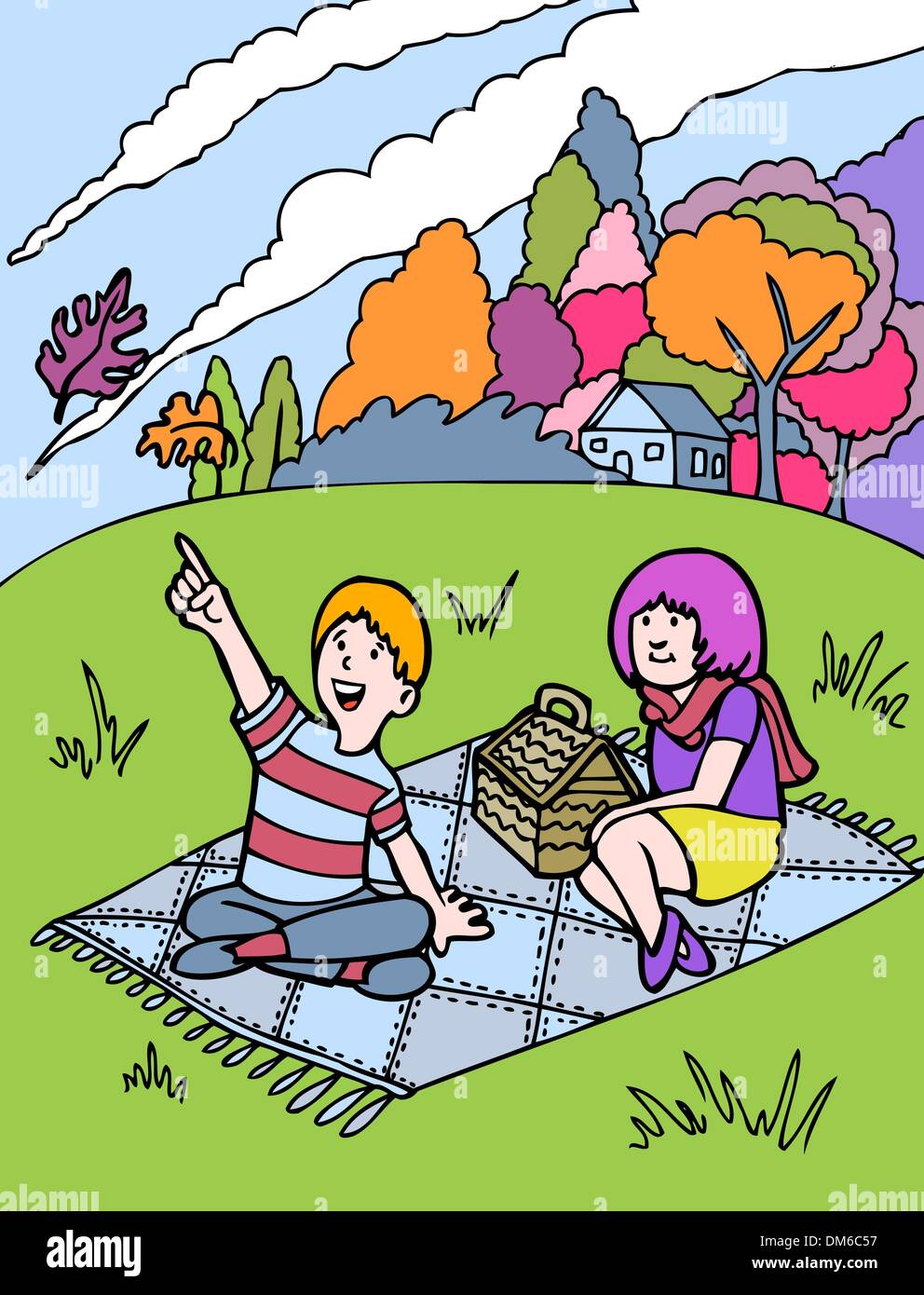 Kid Adventures: Fall Picnic with Friend Stock Vector