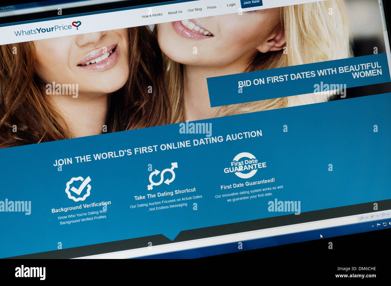 The home page of the Whats Your Price? online dating auction  website. Stock Photo