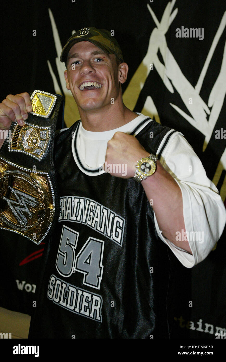 Jun 21, 2005; Las Vegas, NV, USA; WWE Champion JOHN CENA with Championship  Belt at the WWE press conference at the Thomas and Mack Center in Las Vegas  for the up coming '