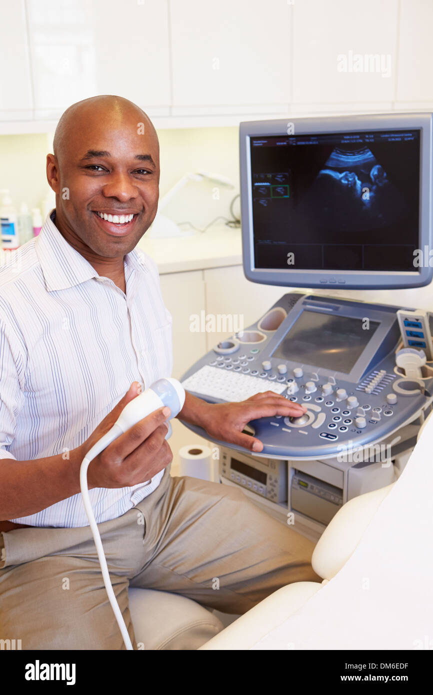 Portrait Of 4D Ultrasound Scanning Machine Operator Stock Photo