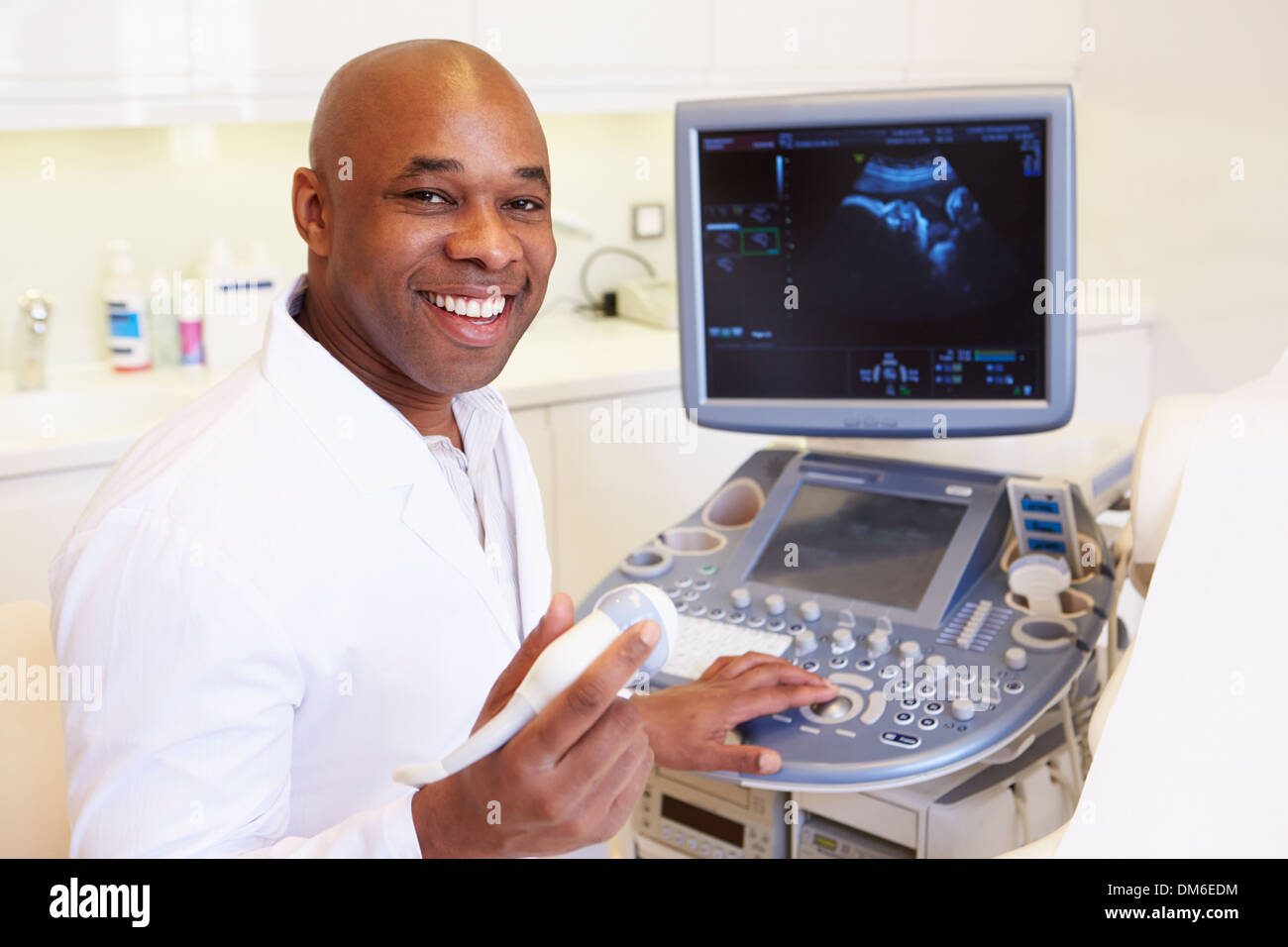 Portrait Of 4D Ultrasound Scanning Machine Operator Stock Photo