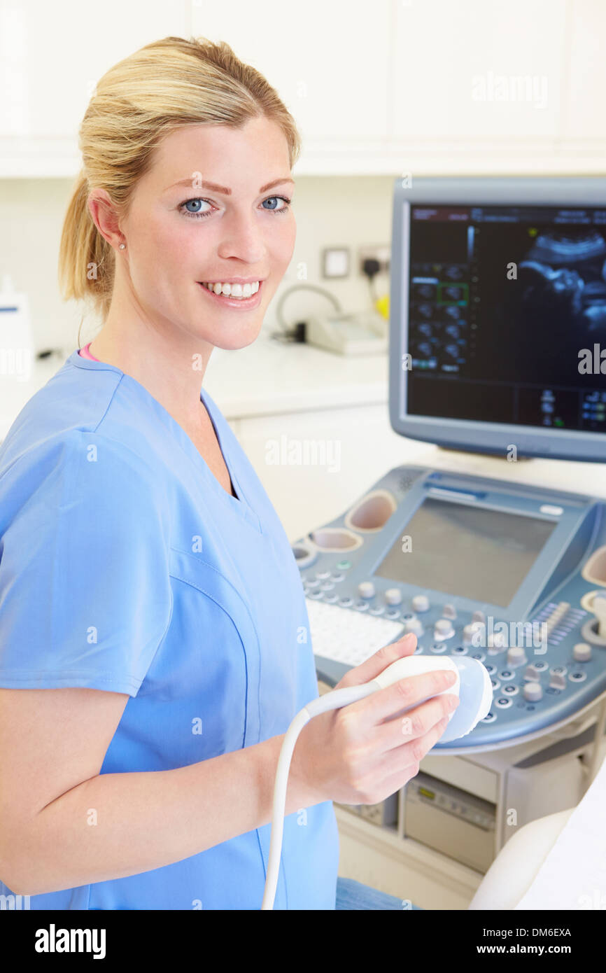 Portrait Of 4D Ultrasound Scanning Machine Operator Stock Photo