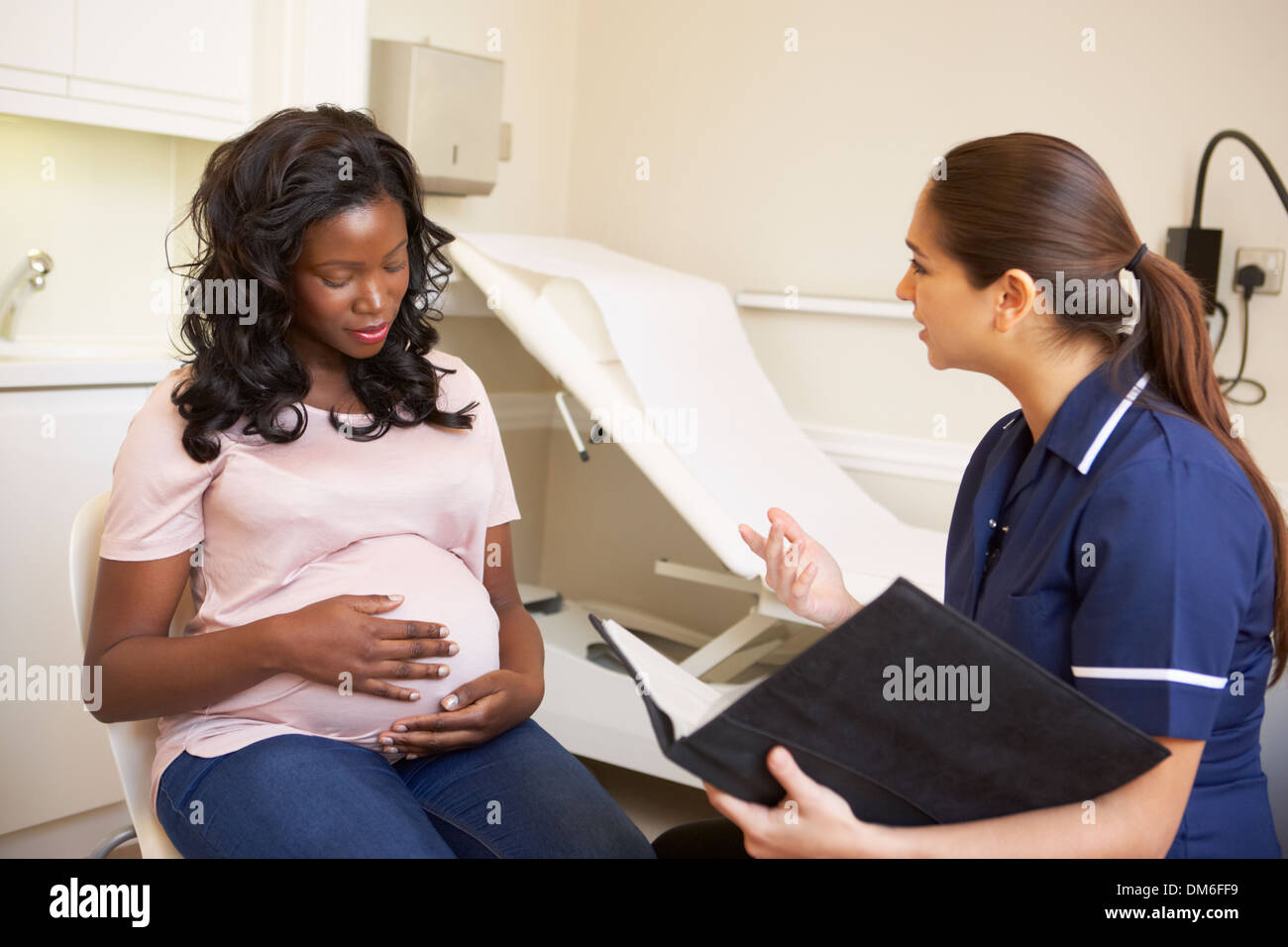 Pregnant Woman Being Given Ante Natal Check By Nurse Stock Photo