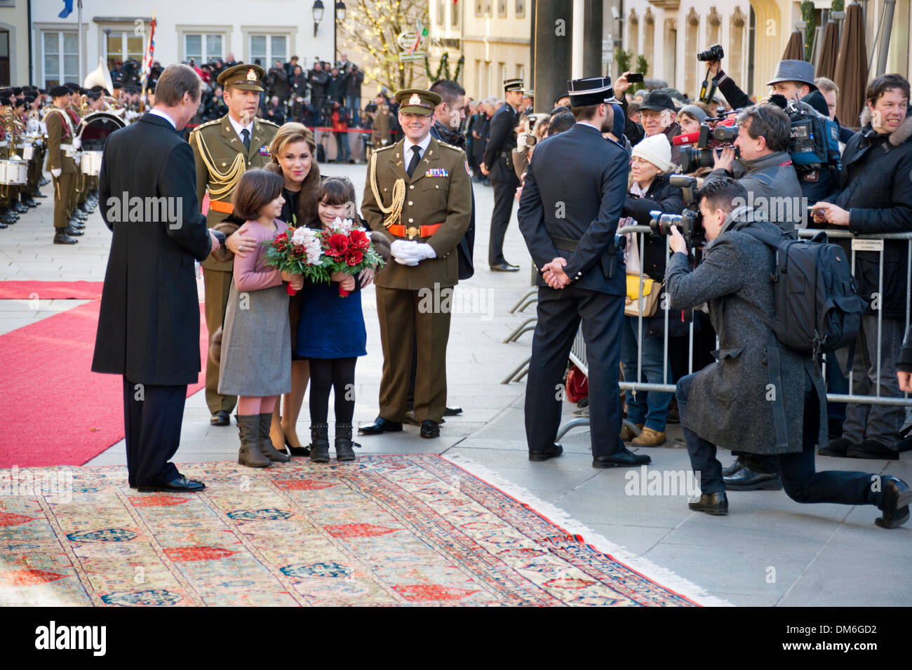 Grand Duke Henri (left) and Grand Duchess Maria Theresa of Luxembourg, outside the Palace of the Grand Dukes, Luxembourg City Stock Photo