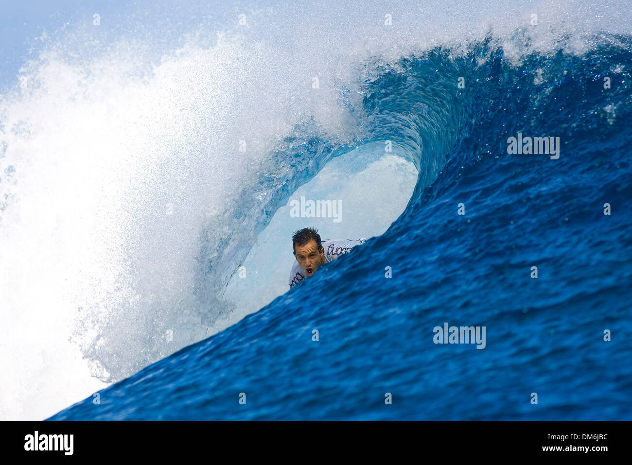 May 14, 2005; Teahupoo, Tahiti, TAHITI; DARREN O'RAFFERTY (Bonny Hills, NSW, Aus) (pictured) posted a strong win over current ASP ratings leader Trent Munro (Aus) and wildcard Hira Teriinatoofa (Tah) in round one of the Billabong Pro Tahiti, Teahupoo today. OÕRafferty advanced directly to round three, bypassing the 'sudden death' round two. The Billabong Pro, Teahupoo is the third  Stock Photo
