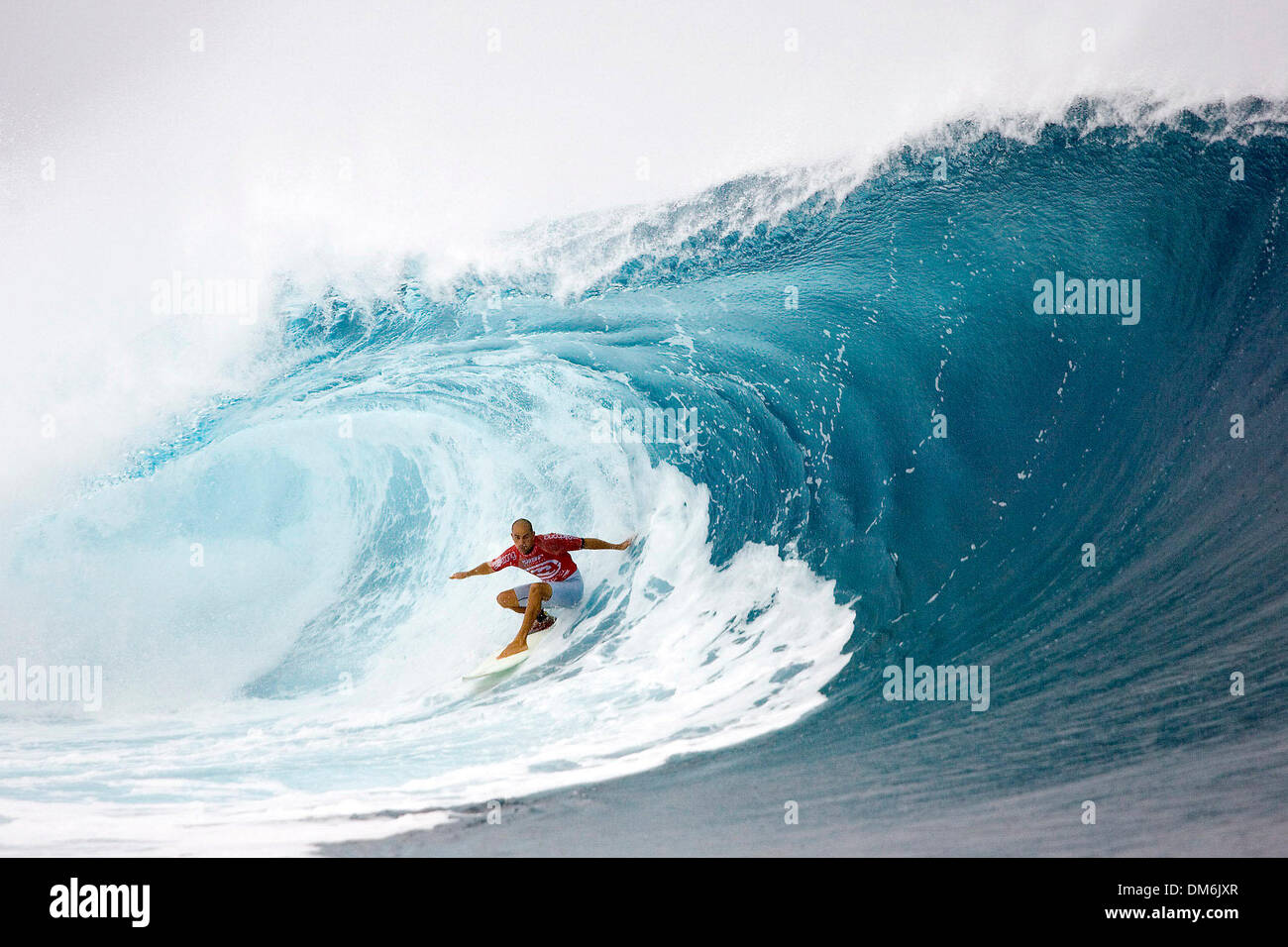 May 17, 2005; Teahupoo, Tahiti, Tahiti; Former six times ASP world champion KELLY SLATER (Cocoa Beach, Florida, USA) (pictured) made surfing history, scoring perfect points (20 out of 20) to clinch the Billabong Pro Tahiti title before the 30 minute final was completed. Slater was unstoppable throughout the event, posting near perfect heat scores in most of the rounds, making this  Stock Photo