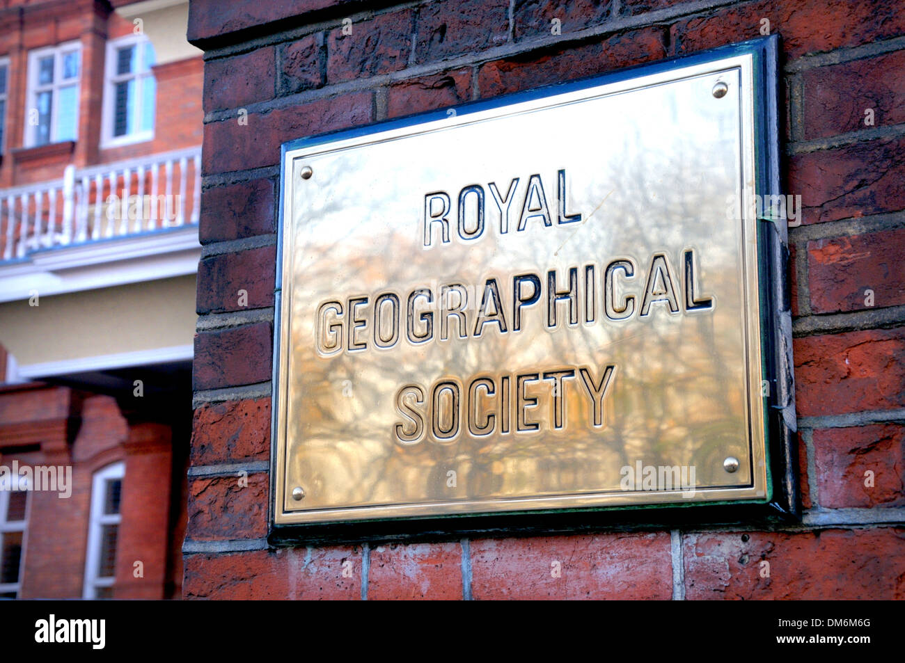 London, England, UK. Royal Geographical Society in Kensington Gore. Name plate Stock Photo