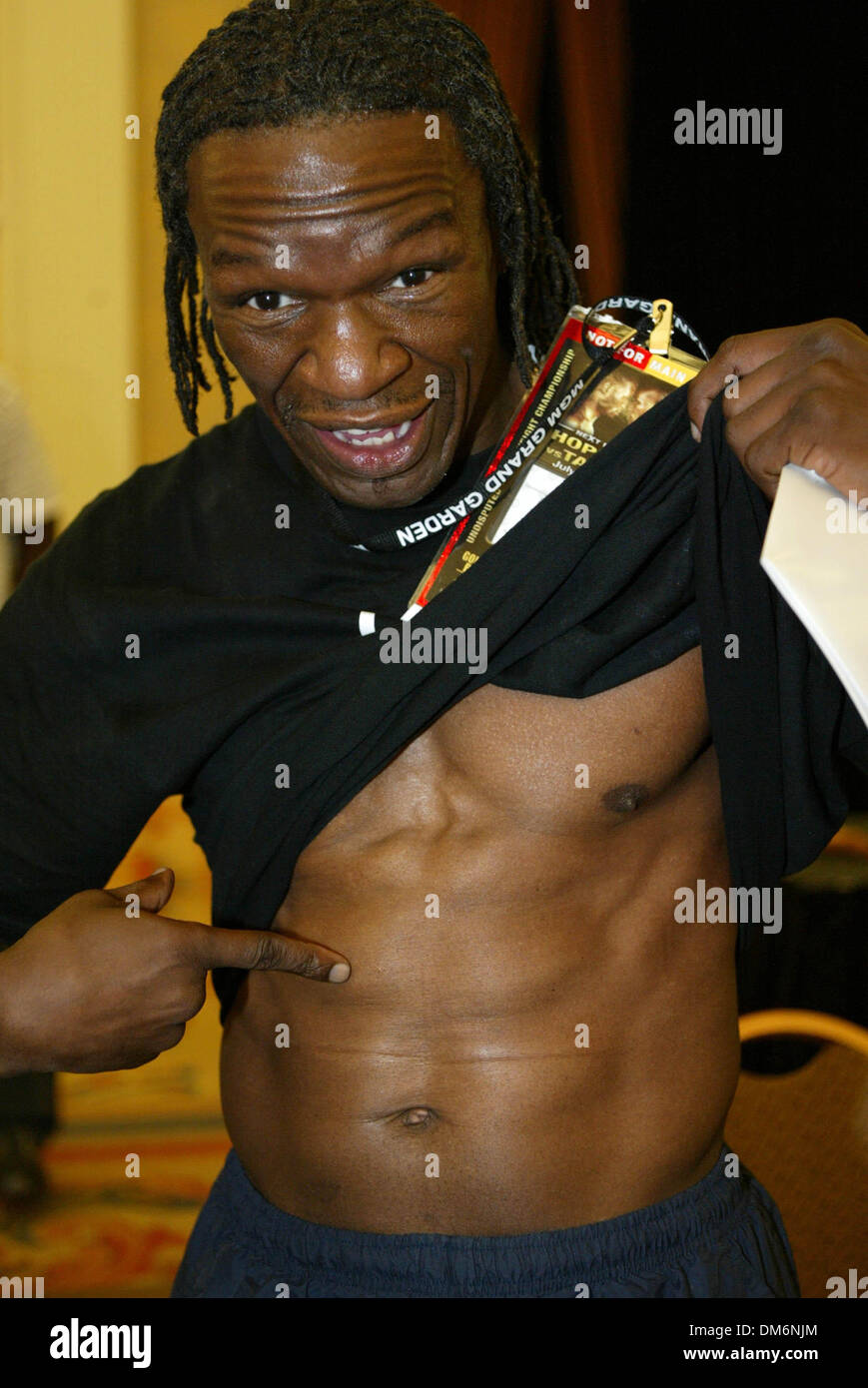 Jul 16, 2005; Las Vegas, NV, USA; Famous Boxing trainer FLOYD JOY MAYWEATHER  52 years old, shows off his abs of steele at The Parade Of Champions Press  conference at the MGM