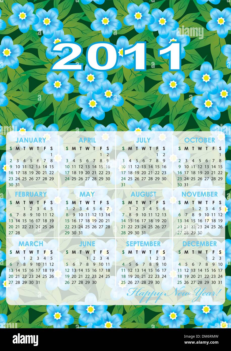 Calendar grid of 2011 year Stock Vector