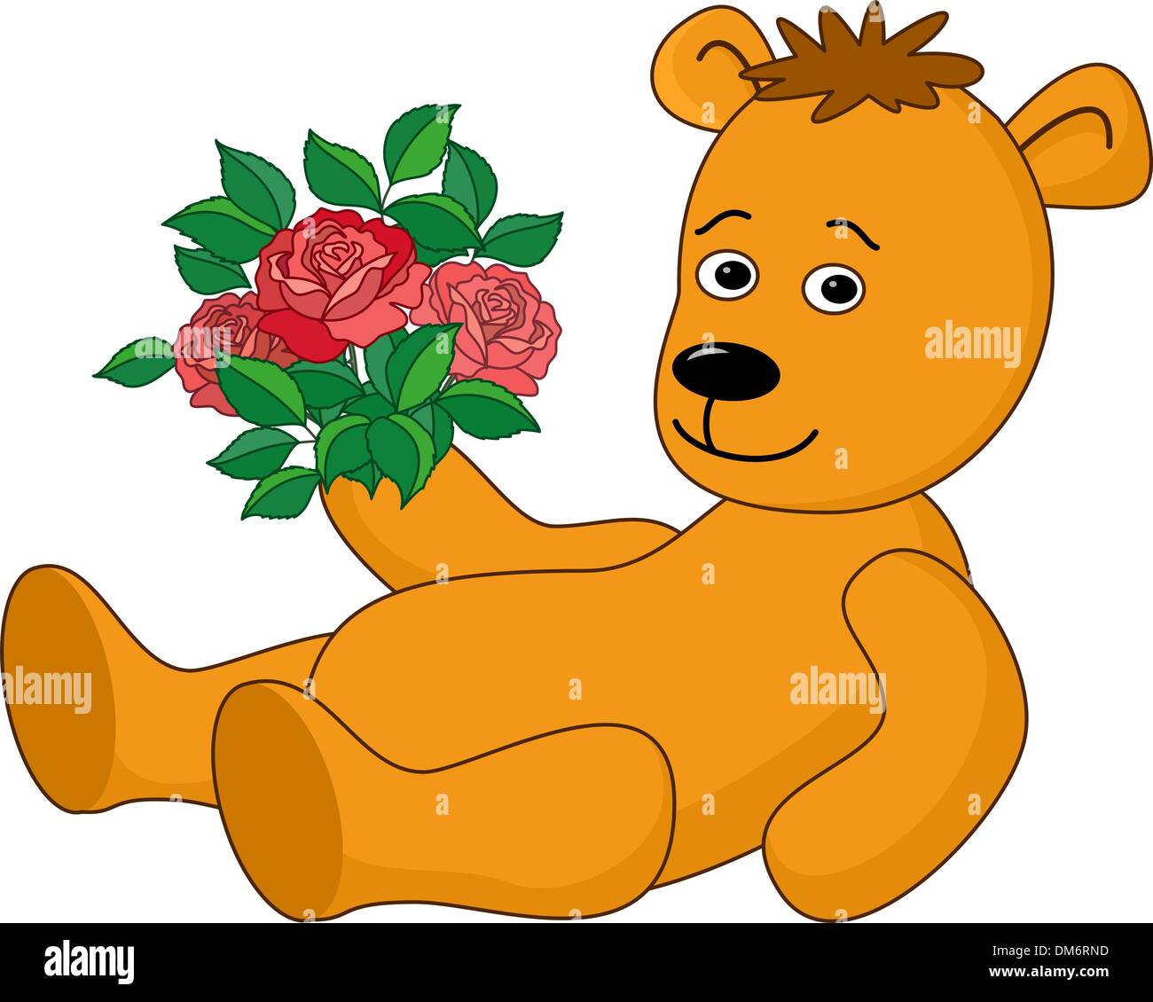 Bear laying with a bouquet of roses Stock Vector