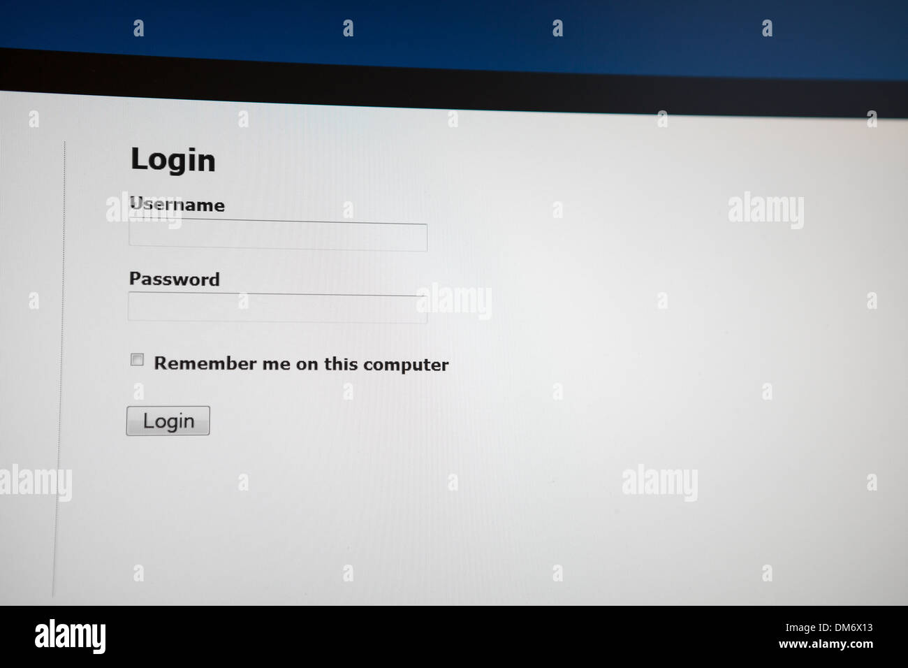 Form to enter login and password on a web page Stock Photo
