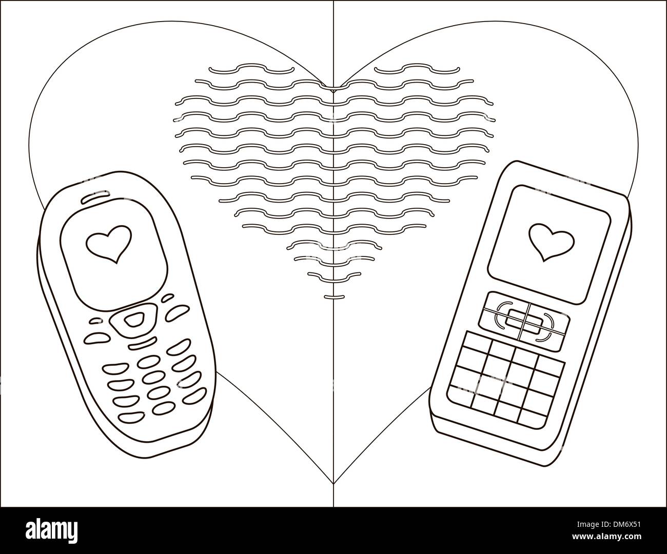 Mobile phones-enamoured, contours Stock Vector