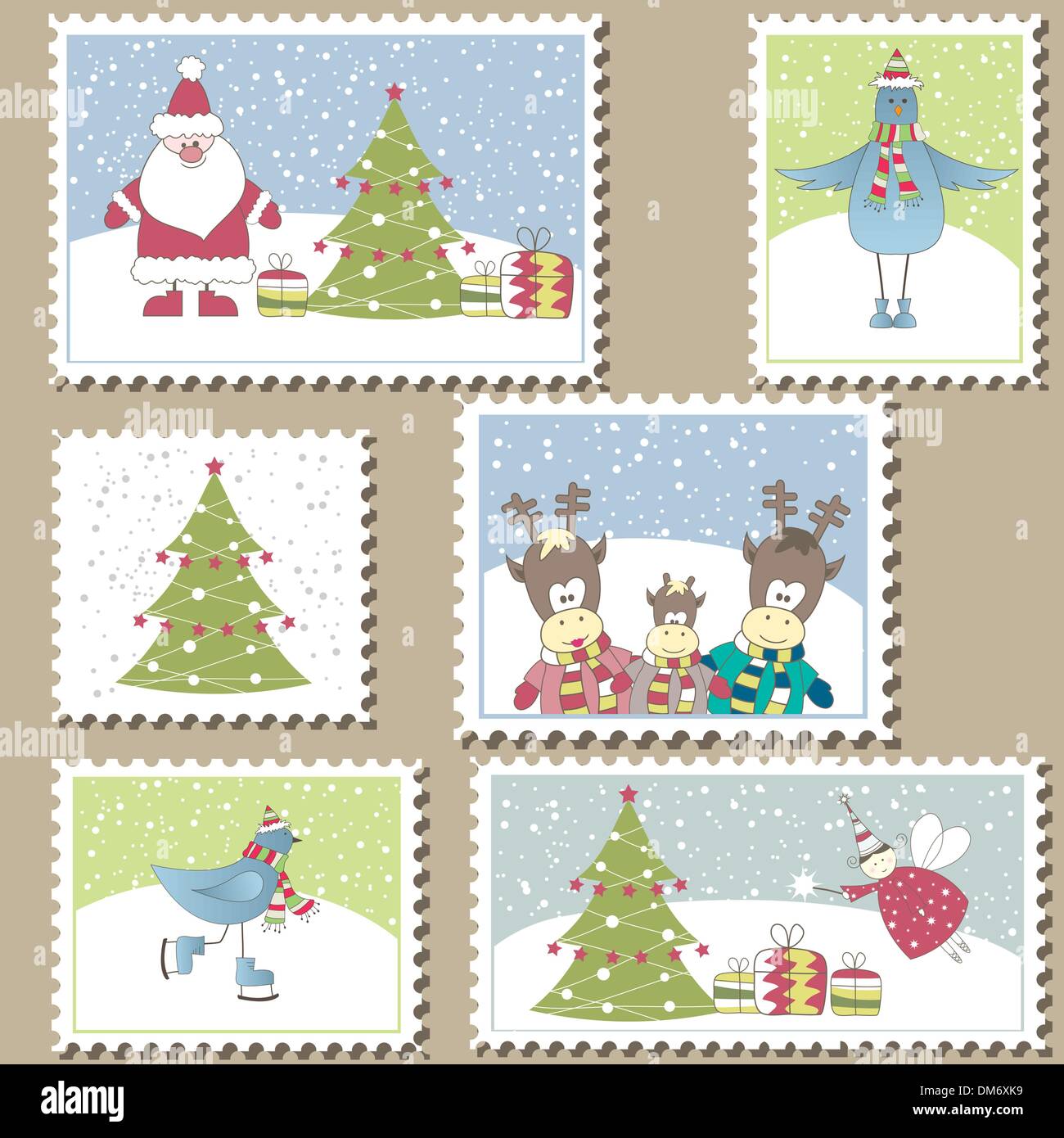 Christmas Postage Stamps Vector Illustration Stock Vector Image Art Alamy