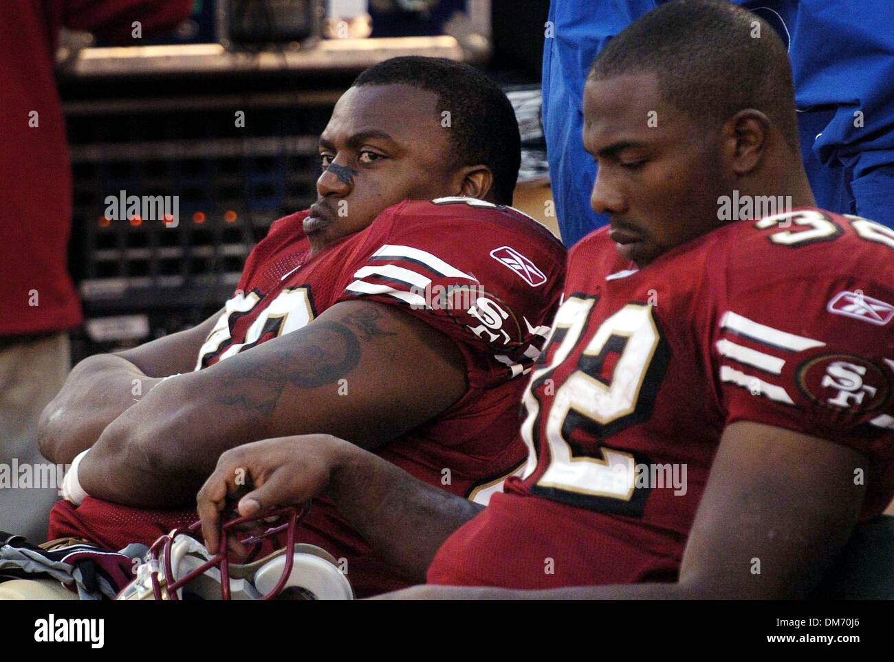 San Francisco 49ers Fred Beasley sits on the bench near the end of