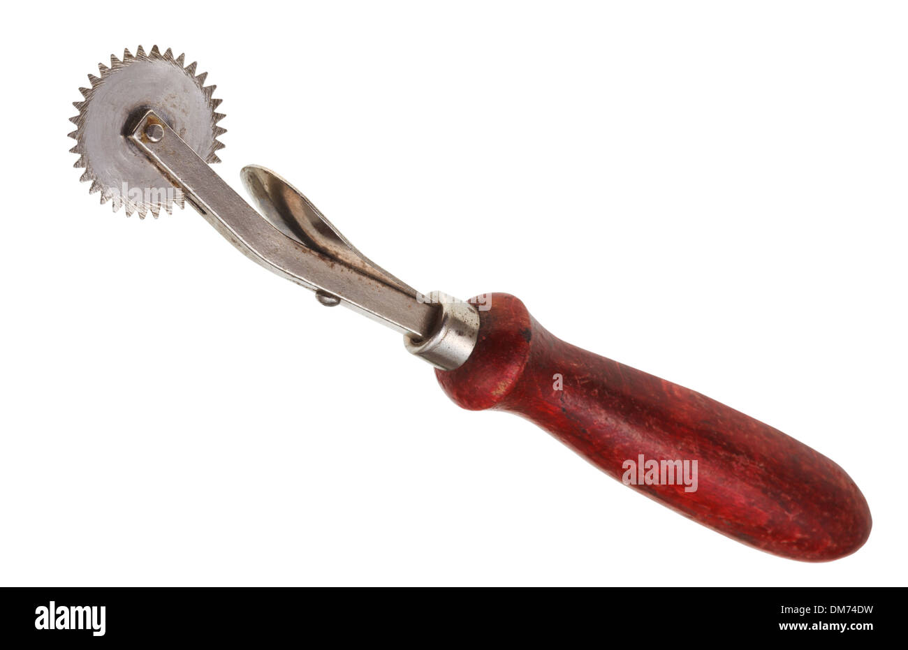 tracing wheel with red wooden handle isolated on white background Stock Photo