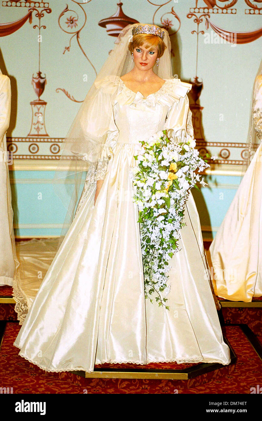 Jan. 5, 2001 - A17913.Â©JEFF SPICER ALPHA CN M039402/   11-28-2005.The Identical Wedding Dresses, Trains and Tiaras commissioned by Madam Tussauds for their Waxwork figures of then the Hon. Diana Spencer, Sarah Ferguson and Sophie Rhys Jones are up for auction, Each of the dresses was designed alongside the original and is identical in every way but a row has broken out over the au Stock Photo