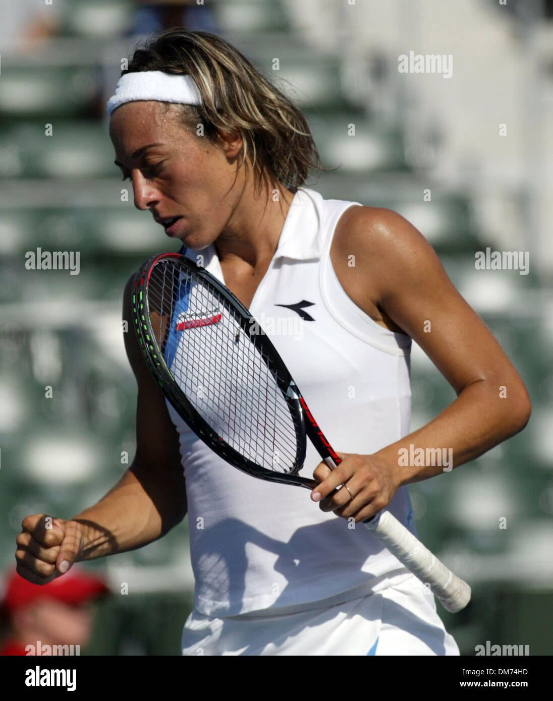 Aug 12, 2005; Carson, CA, USA; FRANCESCA SCHIAVONE of Italy defeats Conchita Martinez of Spain during the quarter final match at the JP Morgan Chase Open in Carson, CA on Aug. 12, 2005. Mandatory Credit: Photo by Armando Arorizo/ZUMA Press. (©) Copyright 2005 by Armando Arorizo Stock Photo