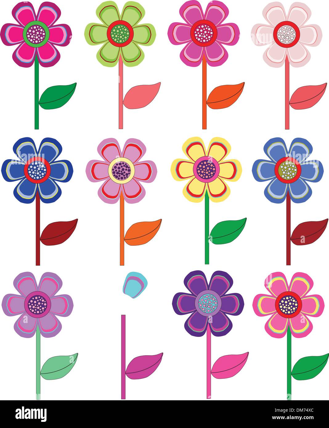 Set of flowers in different shapes, color. Stock Vector
