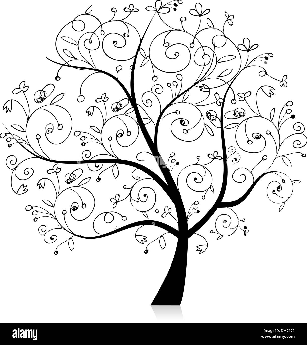 Art tree beautiful, black silhouette for your design Stock Vector Image ...