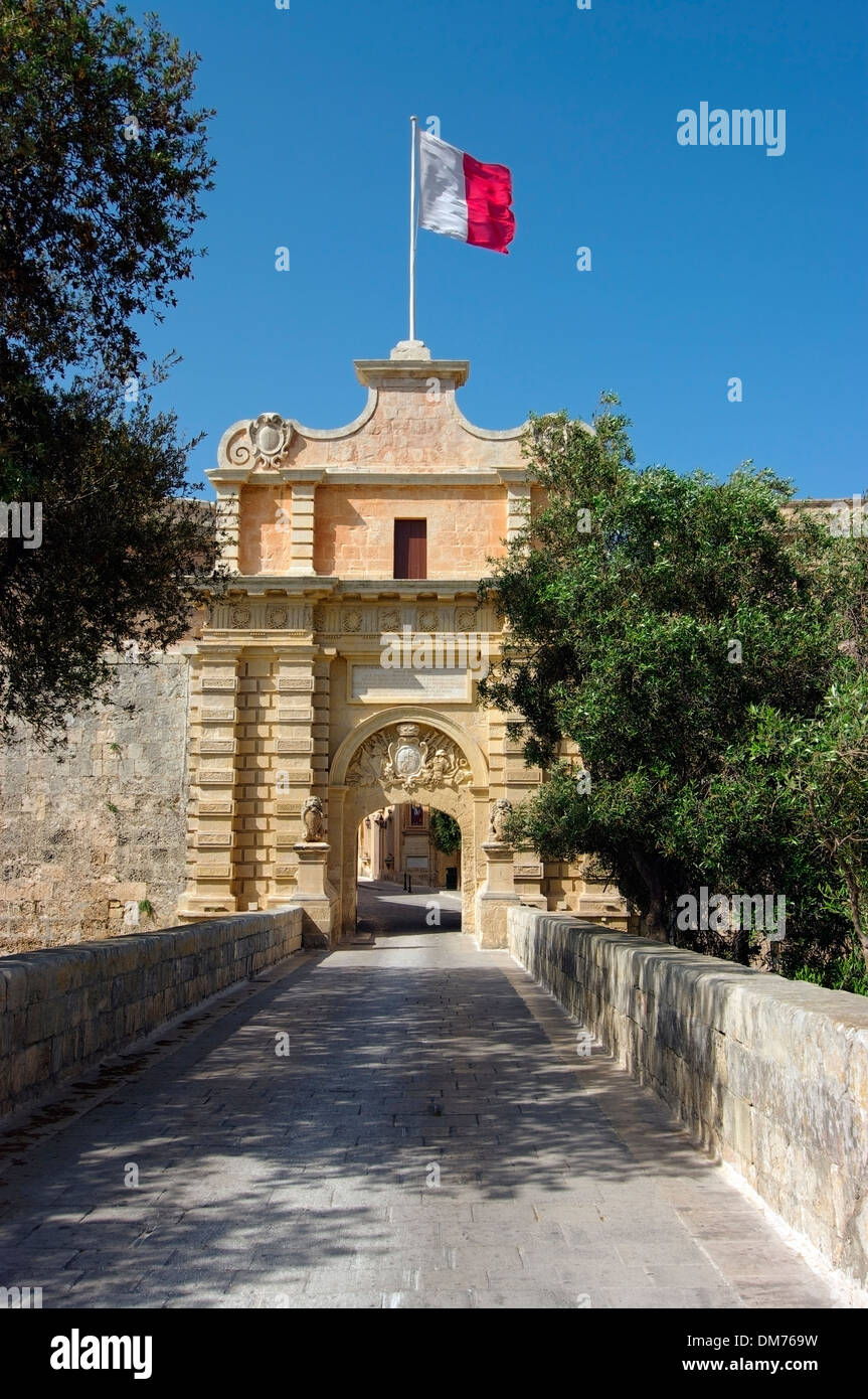 A gate into the silent city of Mdina, Malta. Stock Photo