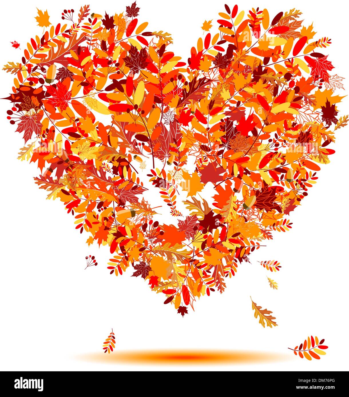 I love autumn! Heart shape from falling leaves Stock Vector