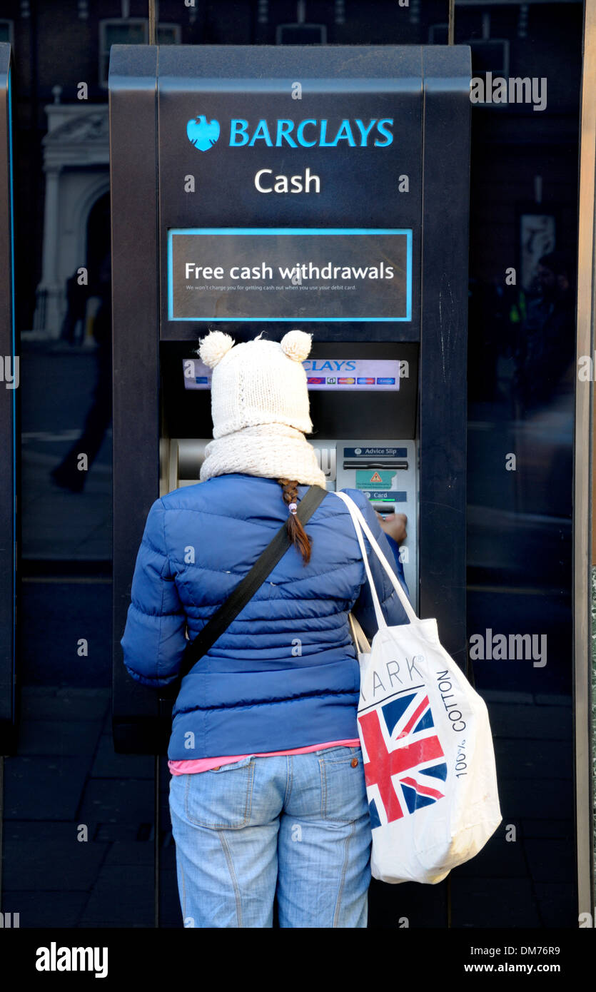 London, England, UK. Barclays cash machine / ATM offering free cash withdrawals Stock Photo