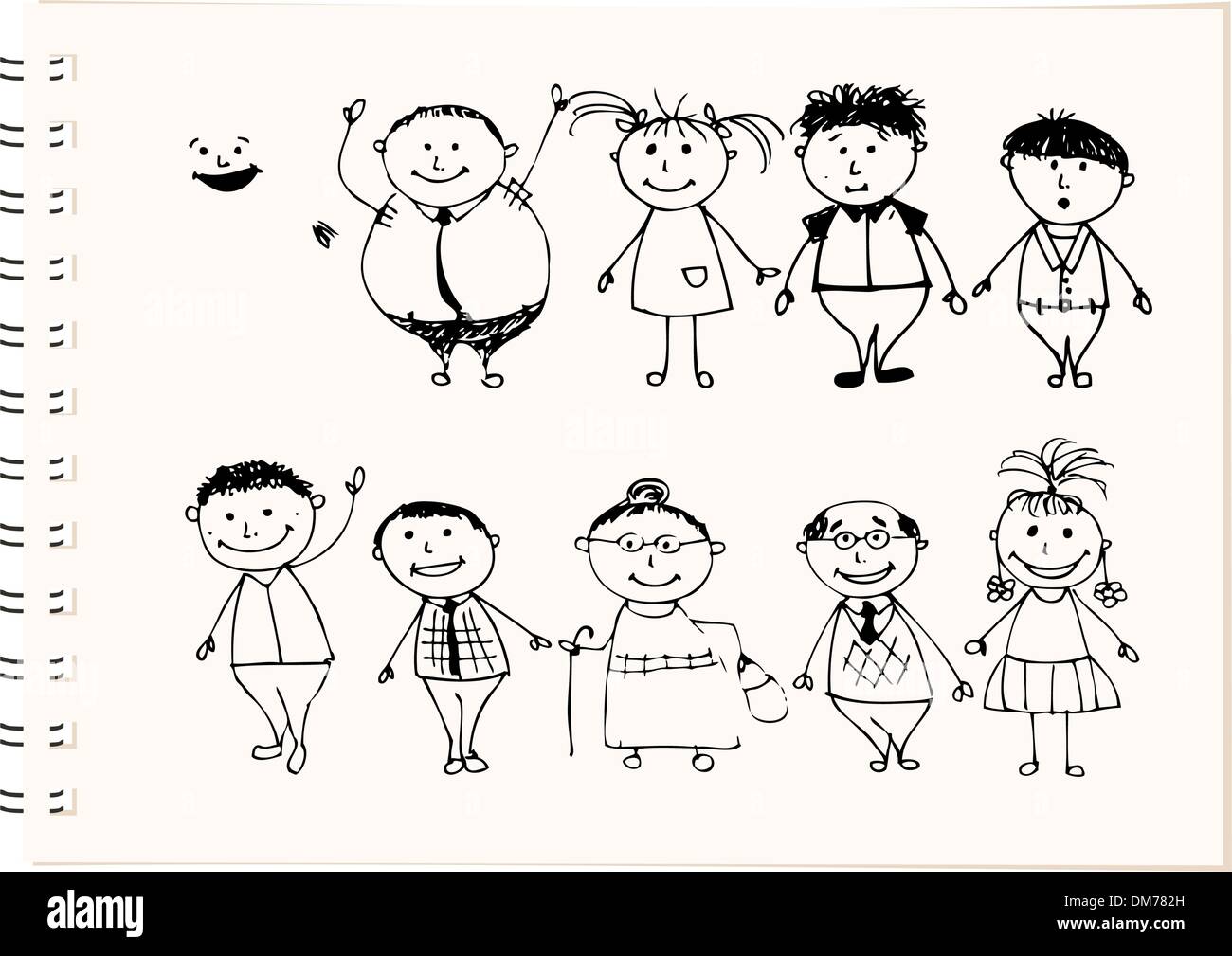 Multigeneration Family Group Shot Drawing Stock Illustration - Download  Image Now - Family, Drawing - Art Product, Group Of People - iStock