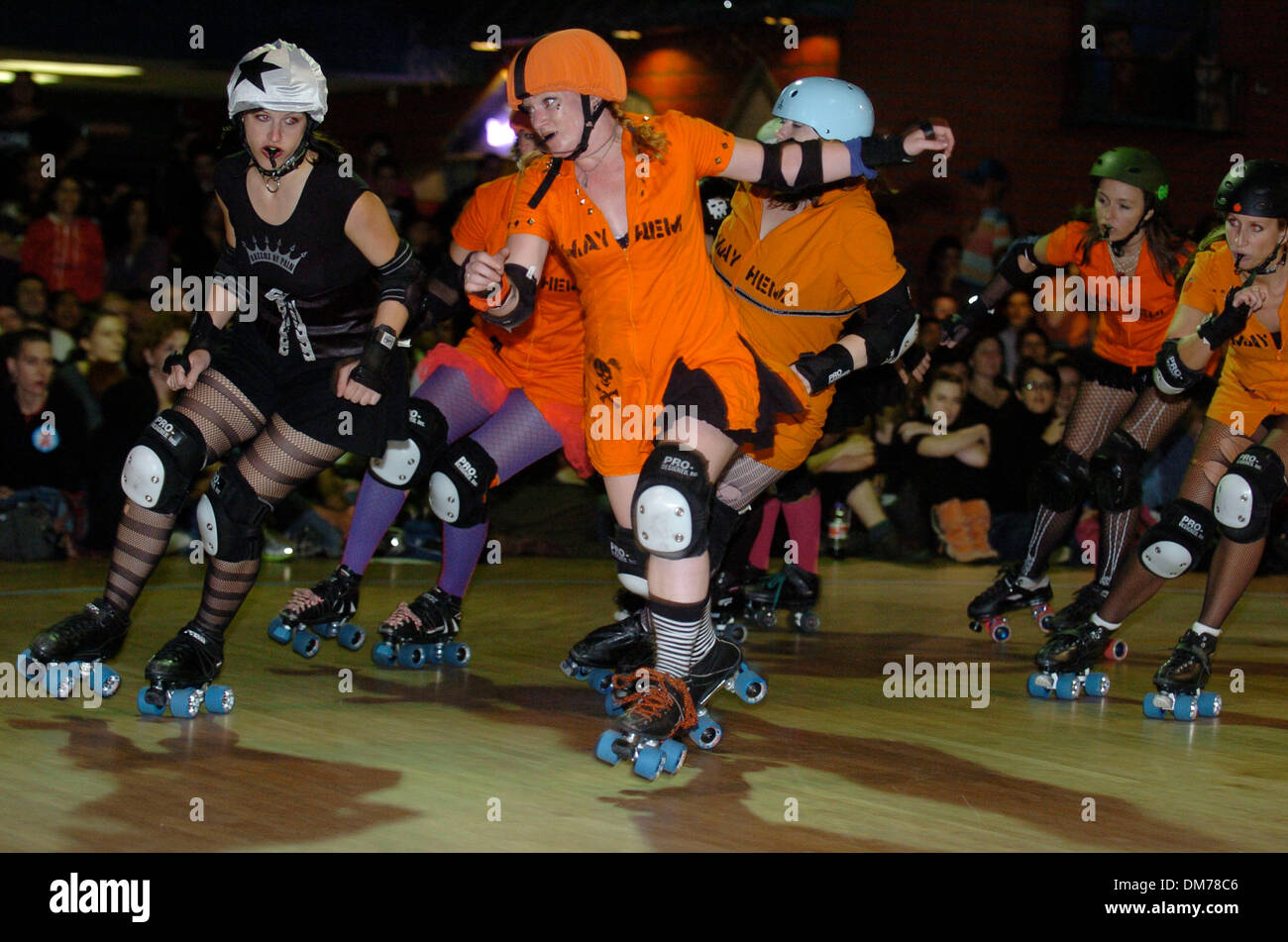 Oct 21, 2005; Bronx, New York, USA; NY POST OUT. Queens of Pain jammer Rolletta Lynn (L) makes
