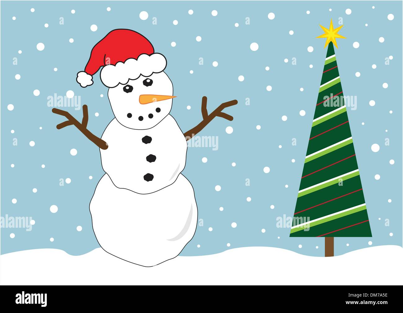 Snowman with Christmas Tree Stock Vector