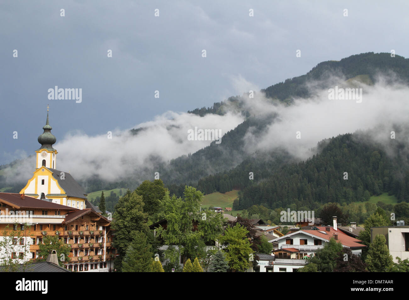 Clouds low over the mountain in Soll, Austria Stock Photo