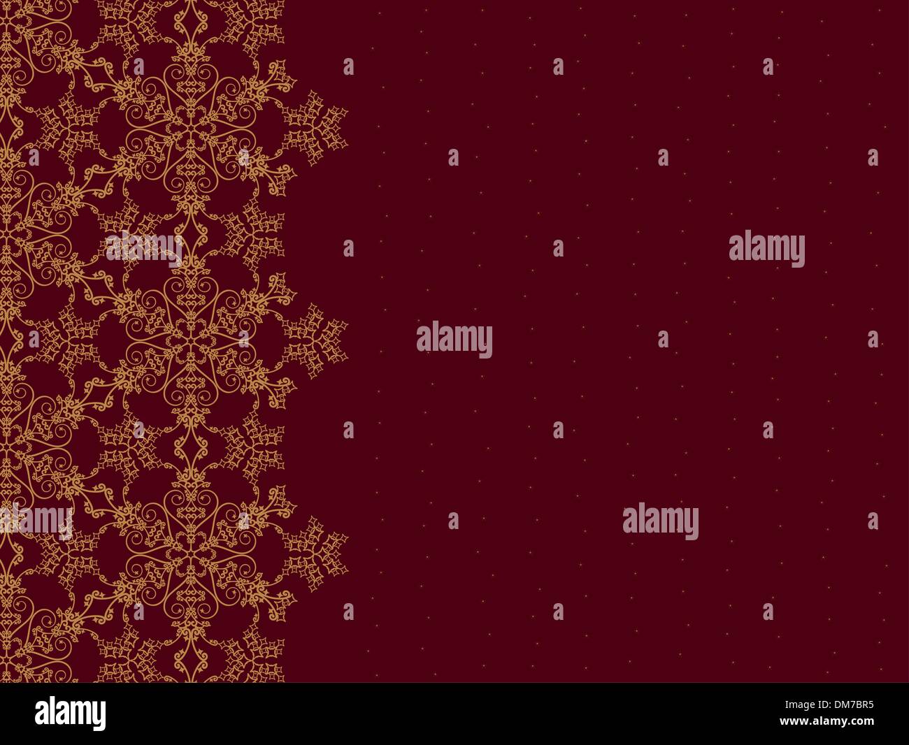 Golden snowflake border on burgundy background Stock Vector