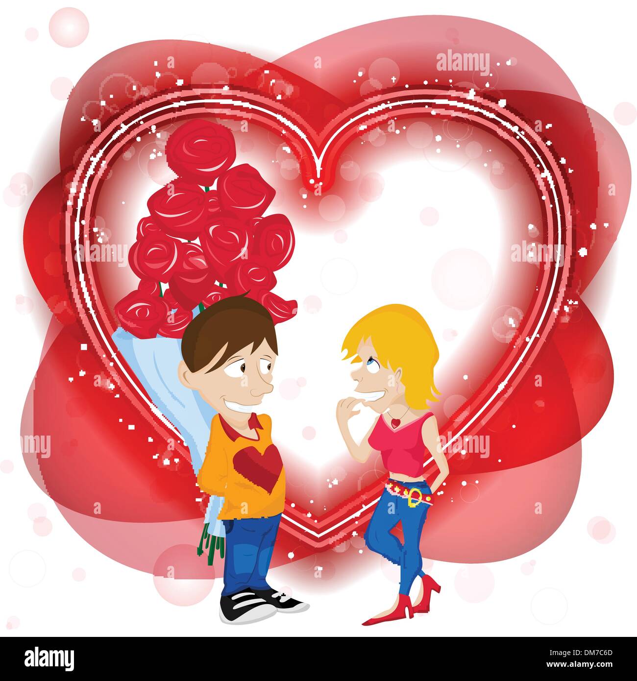 Young Couple in Love with Flowers. Happy Valentine's Day Card Stock ...