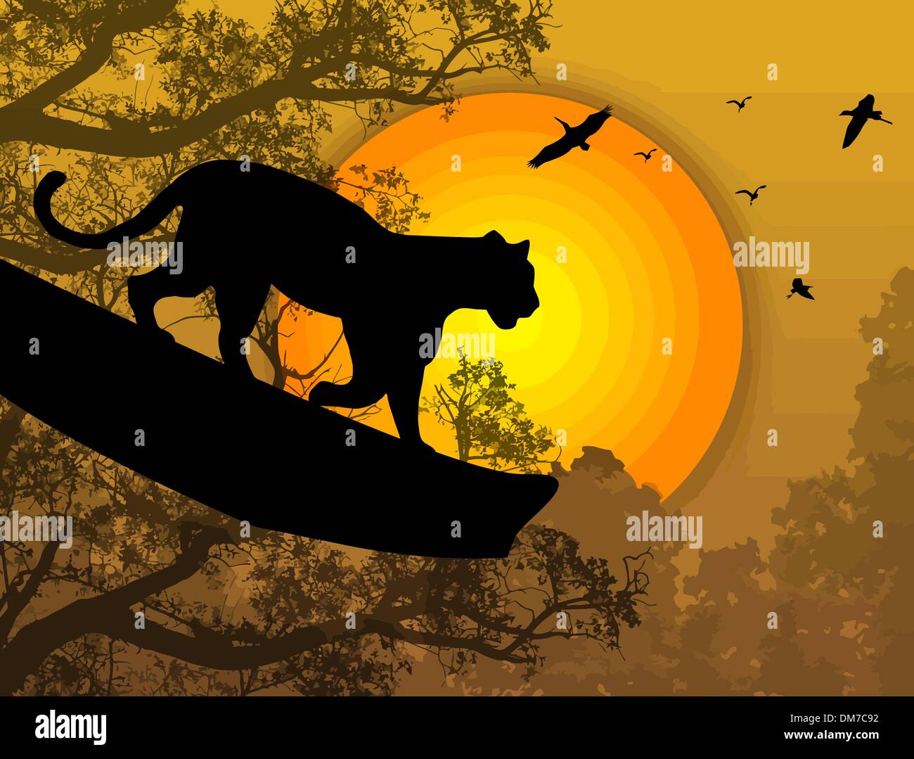 Panther on a tree Stock Vector
