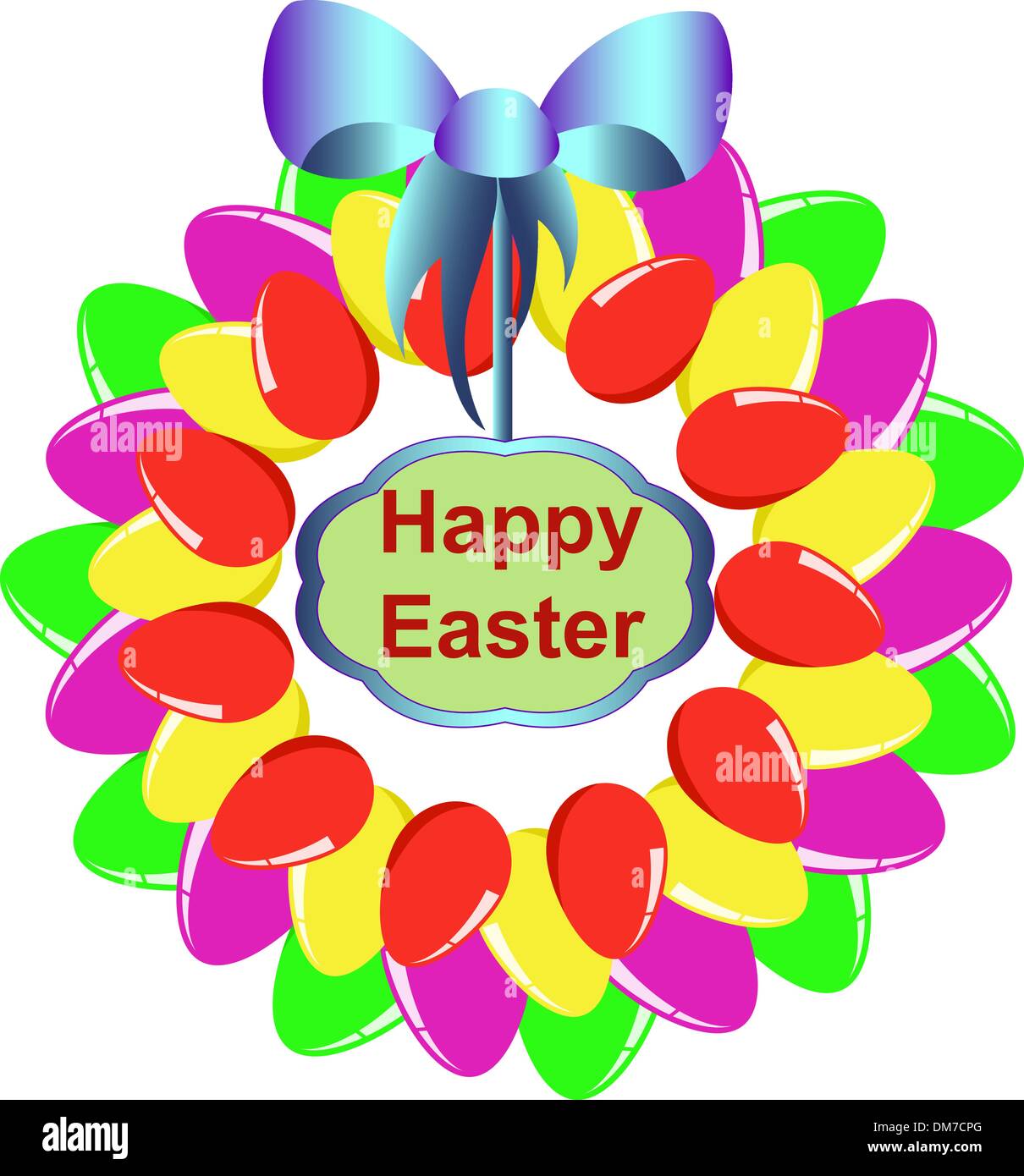 A colorful Easter egg wreath isolated over white Stock Vector