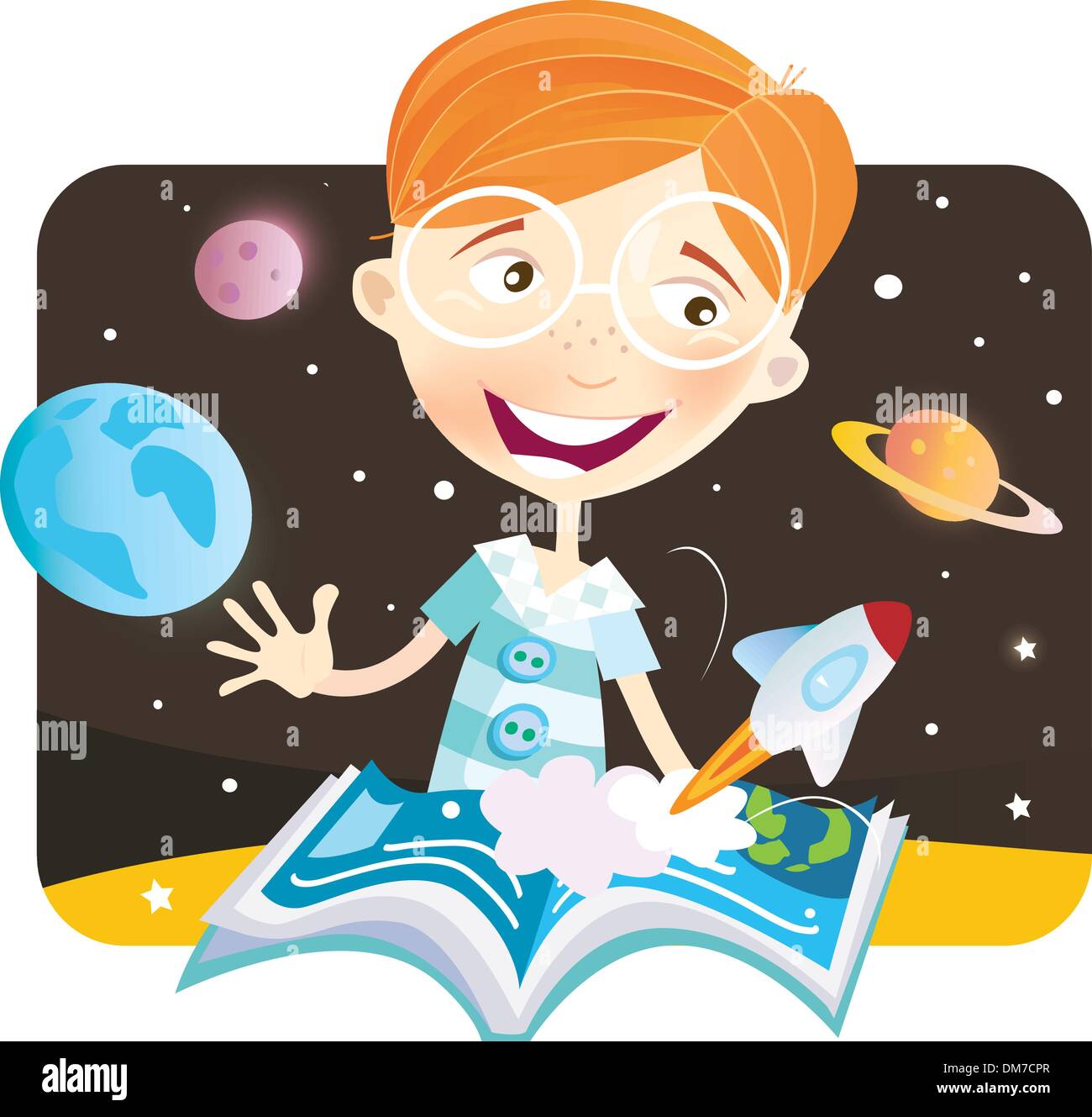 Small boy with story book Stock Vector