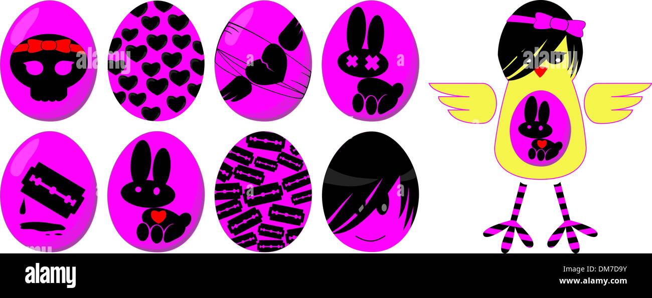 set of eggs or icons in emo-style Stock Vector