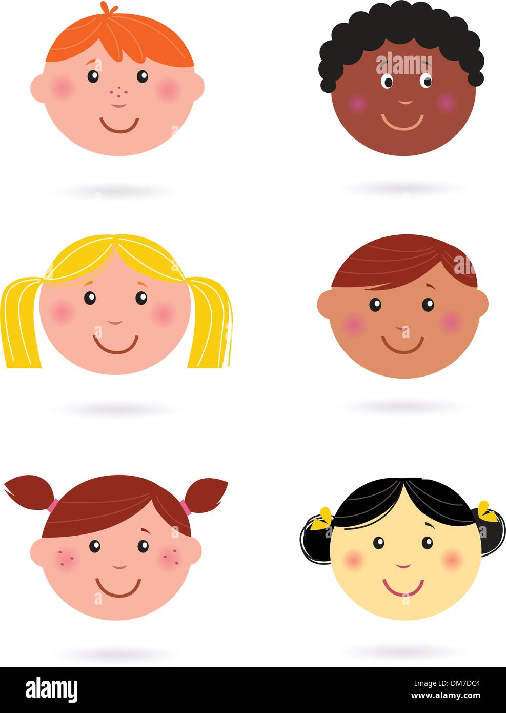Cute multicultural children heads icons - isolated on white Stock Vector