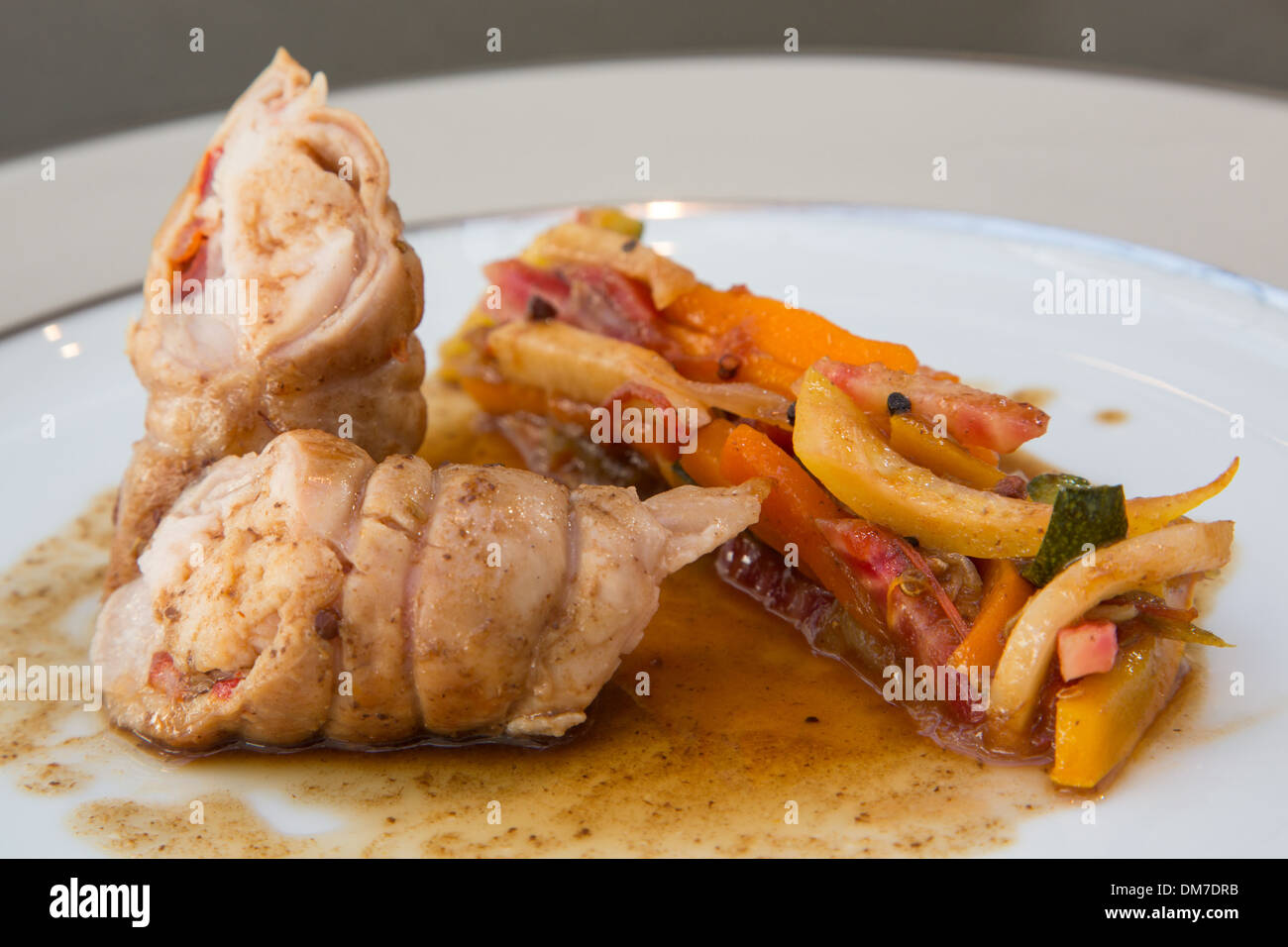 RABBIT LOIN WITH ORGANIC SPRING VEGETABLE DRIZZLED WITH HONEY, DISH