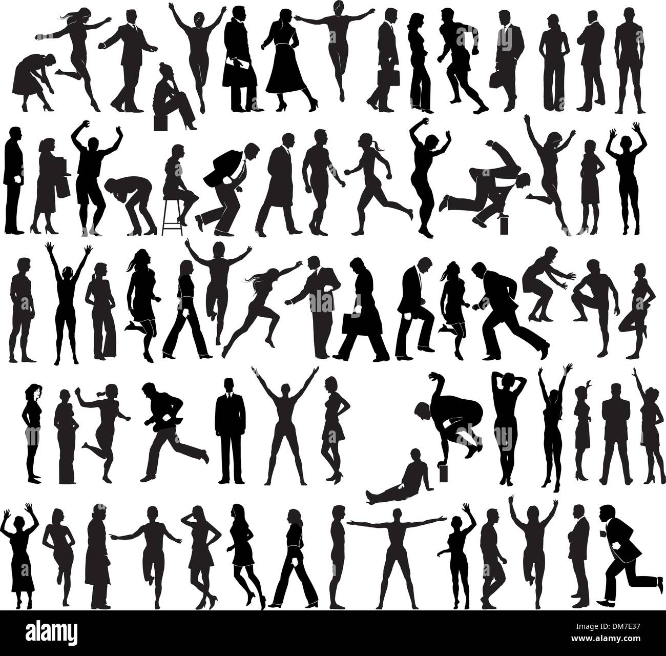 73 vector silhouettes of people in a variety of activities Stock Vector