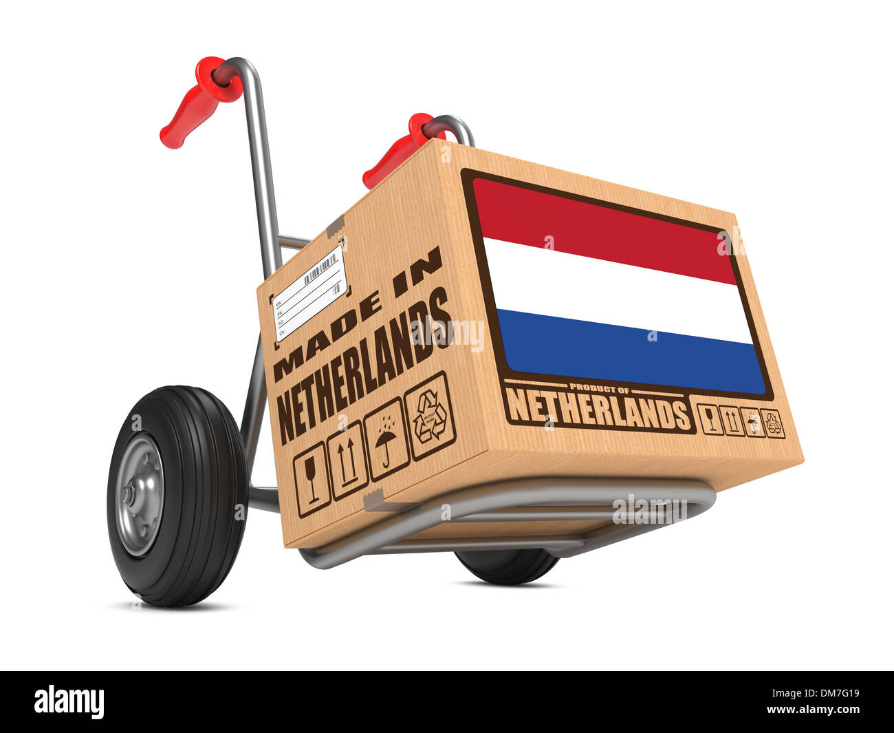 Made in Netherlands Cardboard Box on Hand Truck Stock Photo Alamy
