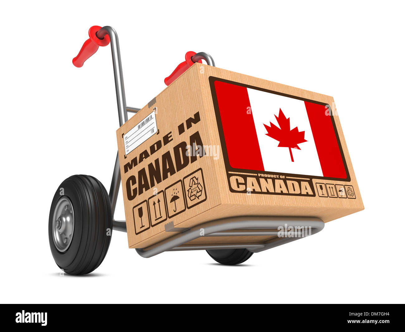 Made in Canada - Cardboard Box on Hand Truck. Stock Photo