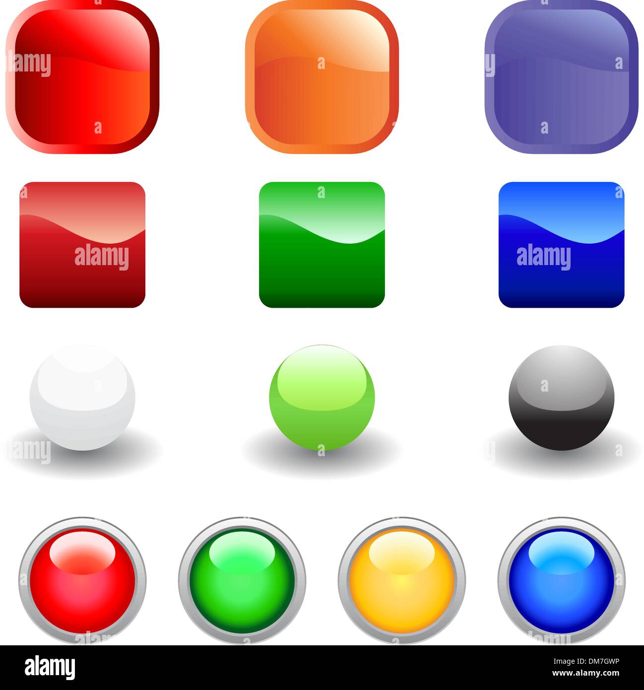User interface colorful buttons set. Colorful glossy buttons set