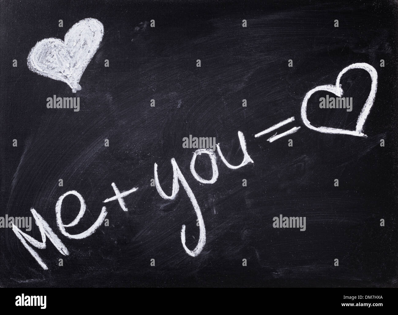 romantic text handwritten on blackboard with chalk, valentines day Stock Photo